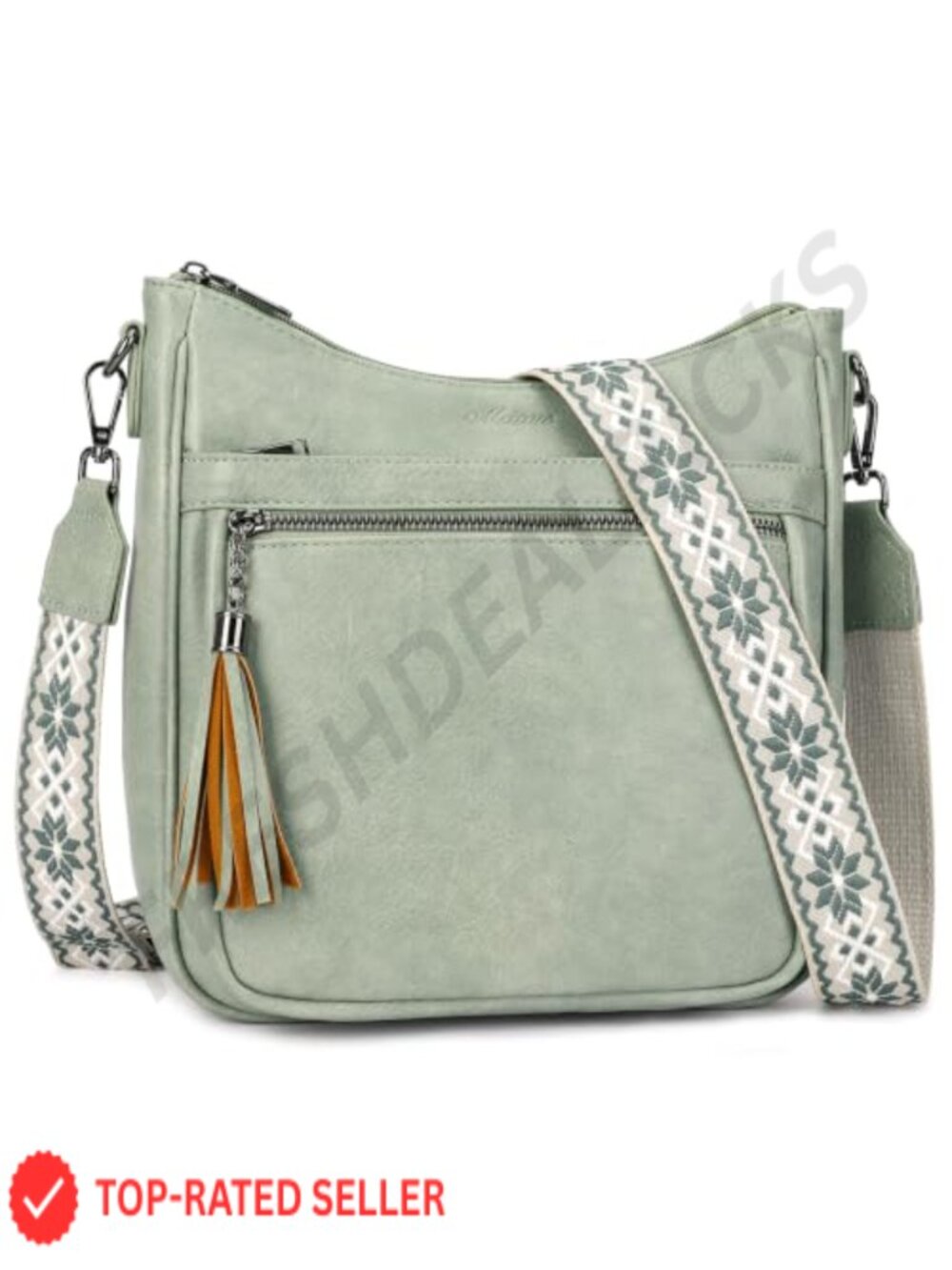Vegan Leather Crossbody Bag with Tassel, Lightweight Hobo Purse